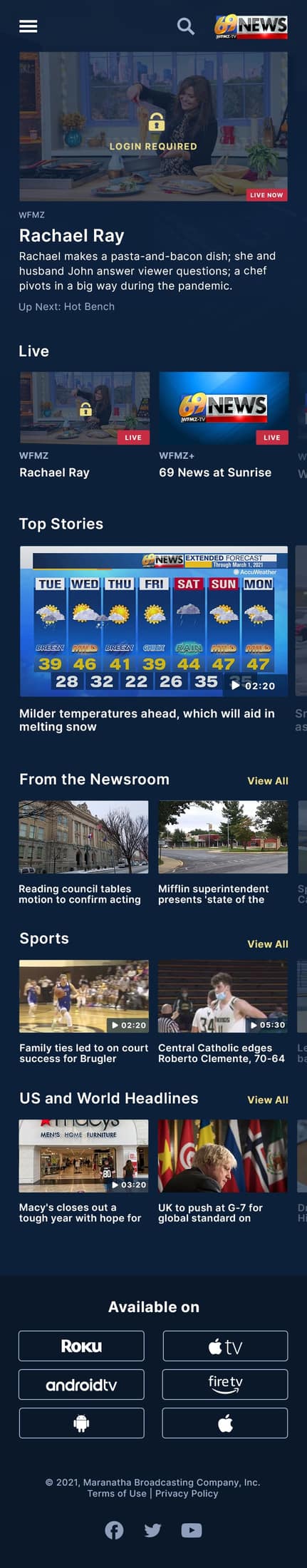 WFMZ+ on iPhone — live, on-demand, and newsroom rails