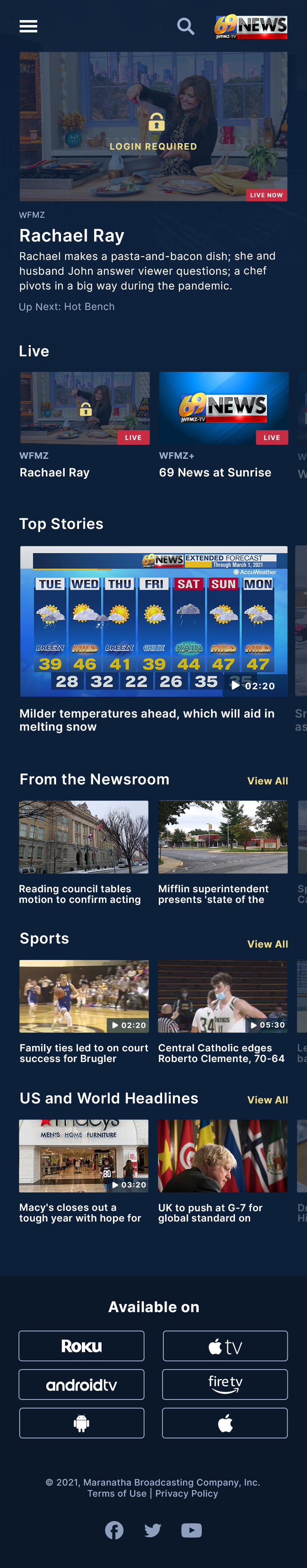 WFMZ+ on iPhone — live, on-demand, and newsroom rails